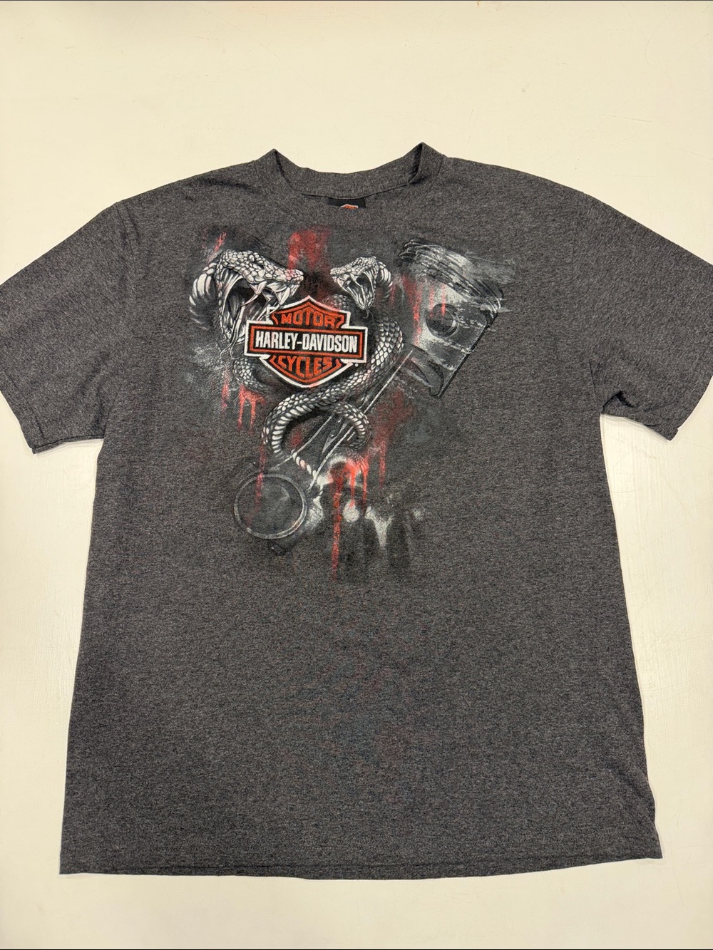 Harley-Davidson Gray Short Sleeve Snake Graphic Tee with Orange Logo